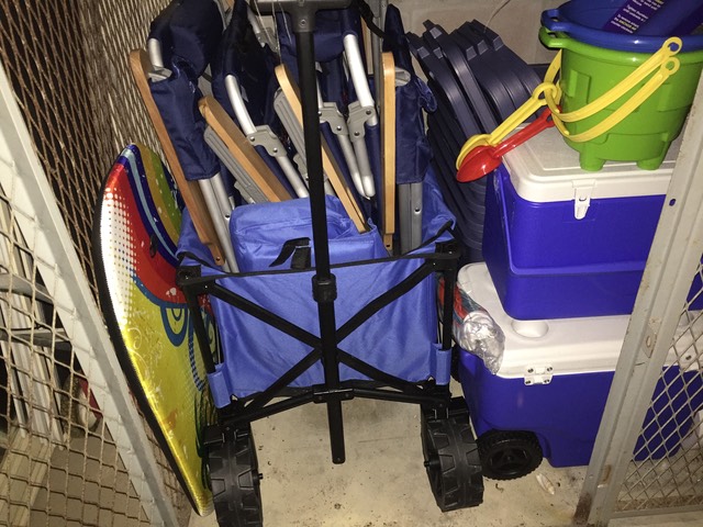 Storage (4 chairs, unmbrella, coolers, wagon
